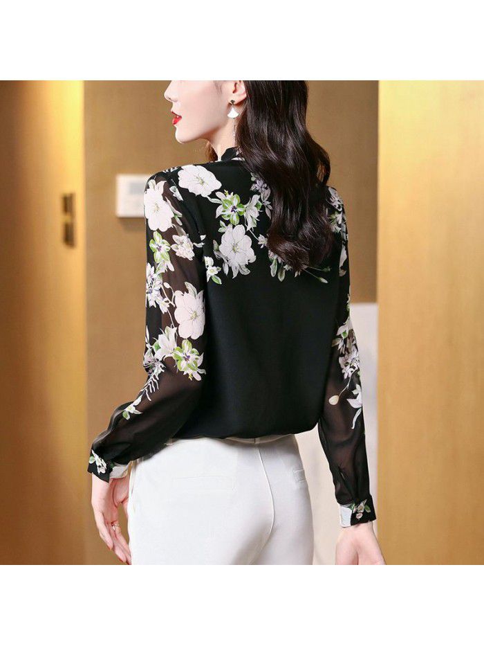 Heavyweight silk shirt long sleeve high-end temperament  new fashion V-neck mulberry silk top 