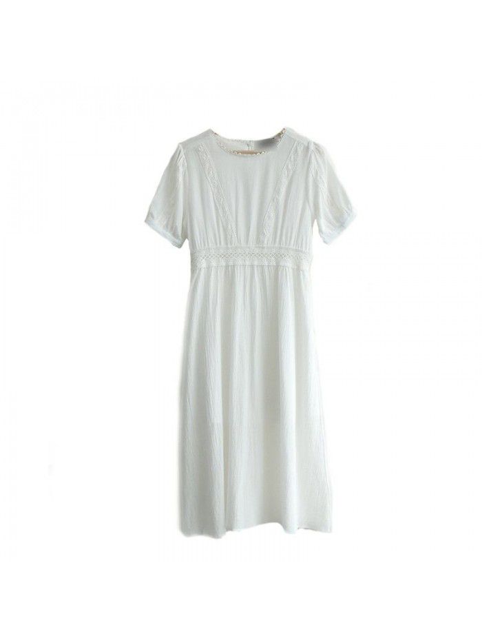New summer retro Waist Chiffon small dress feminine medium length slim lace white dress 