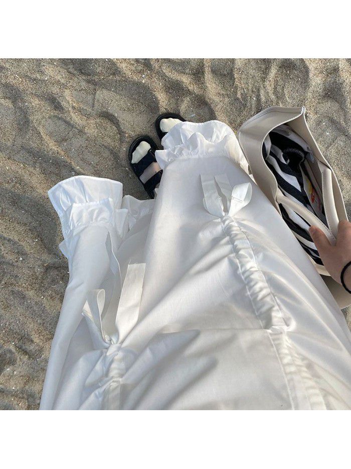 Korean light ripe Island Holiday white dress  new spring dress with Ruffle Skirt 