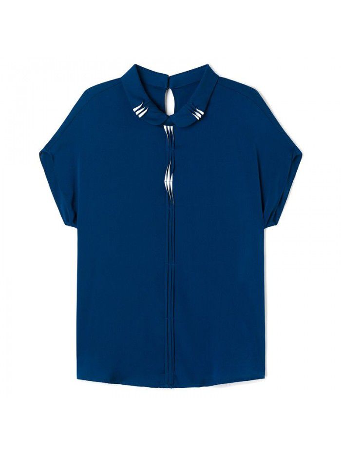 Heavyweight silk shirt women's  summer new fashion doll collar xiaozhongkuan pine mulberry silk design top 