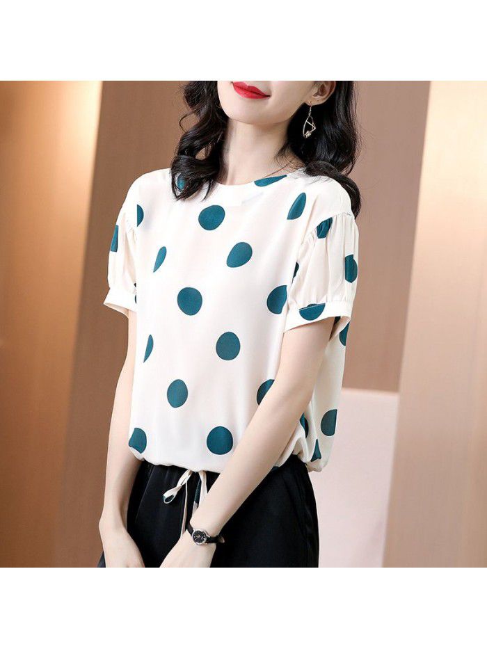 Silk shirt women's polka dot short sleeve T-shirt loose and thin  summer new leisure fashion silk shirt 