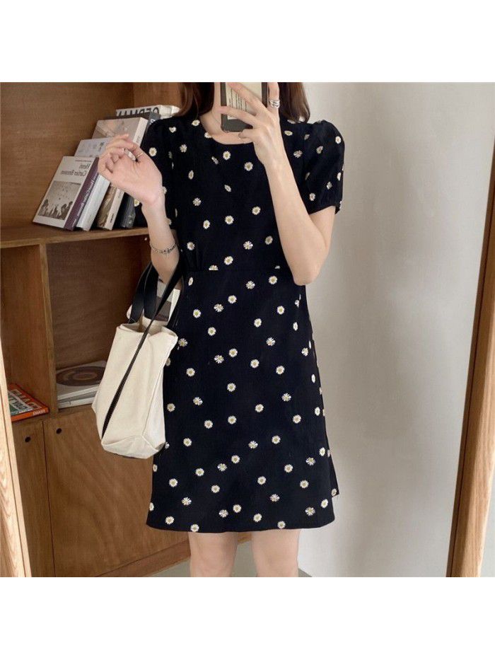 French close waist show thin temperament clever little black dress Hepburn Style Bubble Sleeve Little Daisy dress children summer 