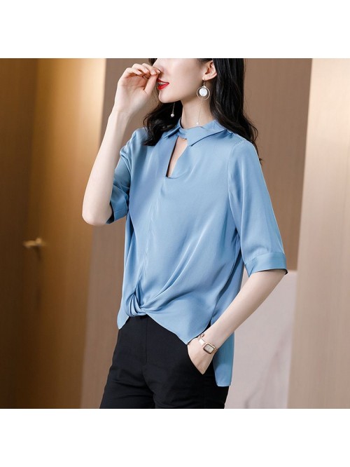 Heavyweight silk shirt women's middle sleeve ...