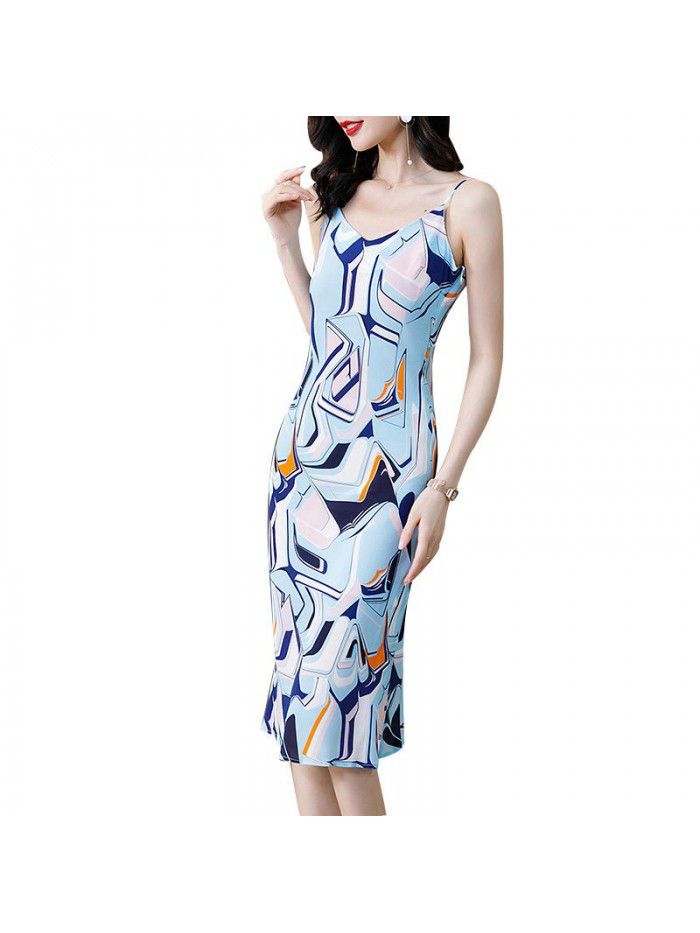 Heavyweight silk dress women's  spring new waist length skirt sleeveless slim silk suspender skirt 