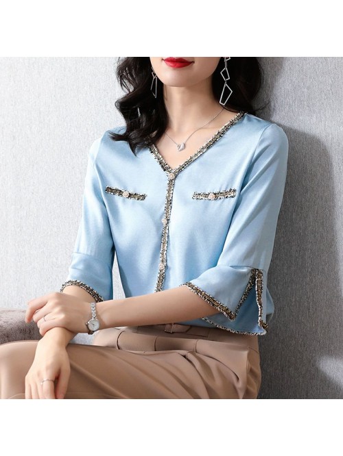 Shuangqiao Silk Shirt Short Sleeve summer dress  n...