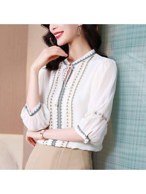 Silk shirt women's new quarter sleeve light r...