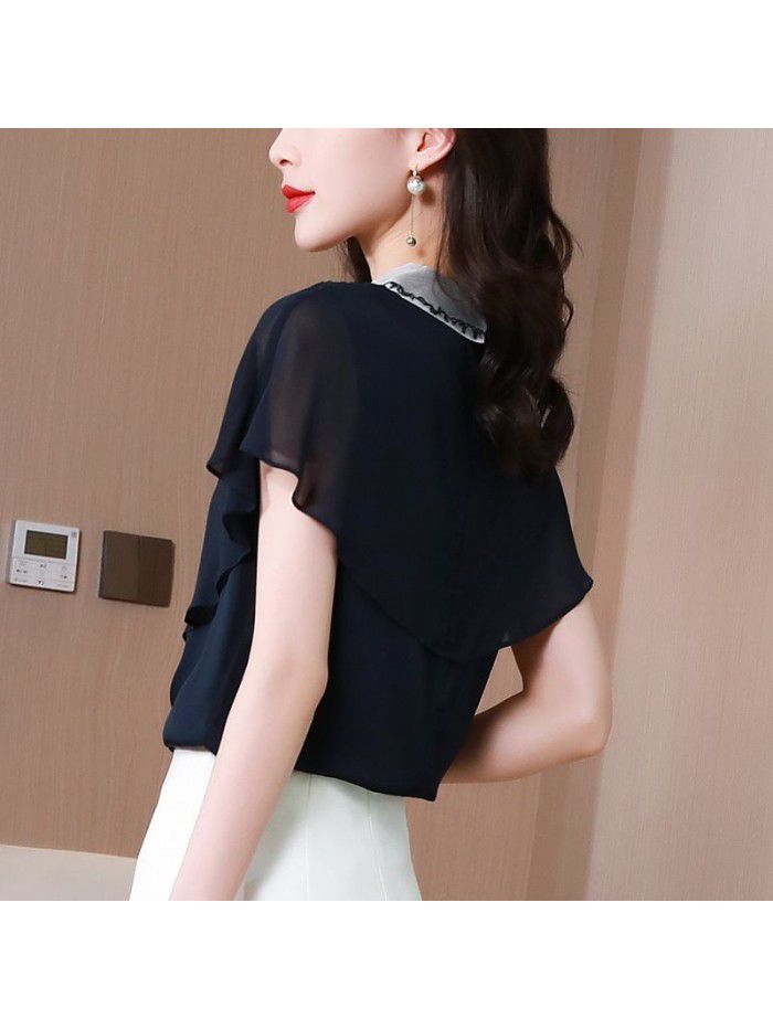 Silk t-shirt female  short sleeve splicing summer new Korean loose casual large mulberry silk top half sleeve 