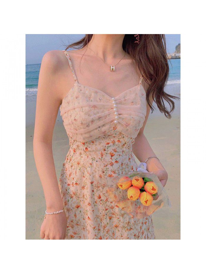 "Monet garden" French drawstring dress women's summer  spring new style gentle Floral Dress Medium Length "Monet garden" French drawstring dress women's summer  spring new style gentle Floral Dress Medium Length