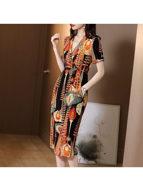 Silk dress medium length  early spring new summer ...