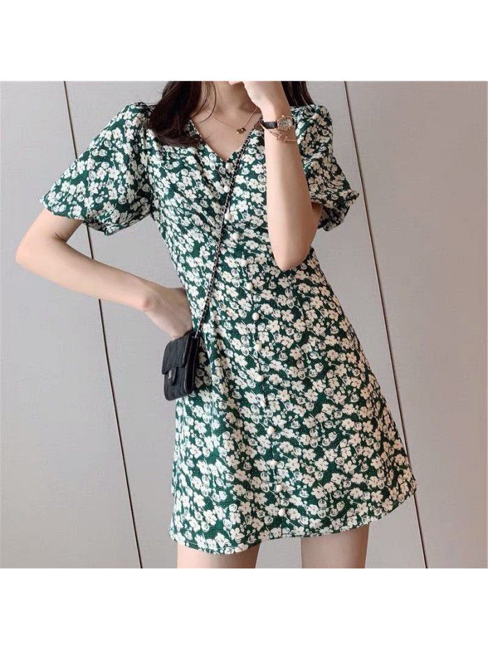 Spring and summer  new small gentle wind sweet salt skirt French floral dress women's dress 