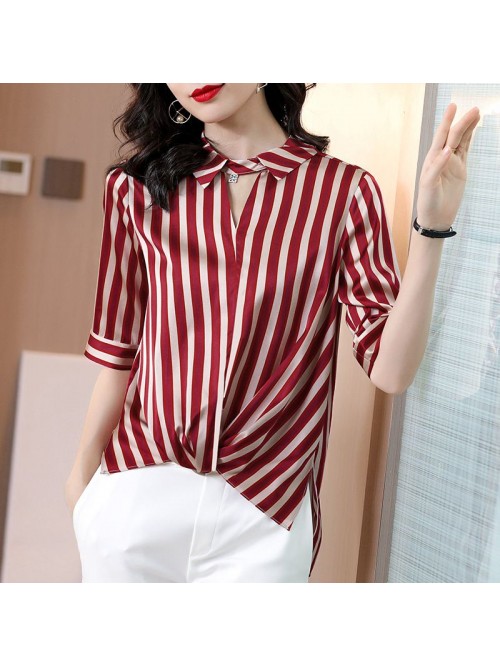 Striped silk shirt women's top  summer new lo...