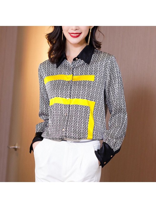 Heavy weight satin silk shirt women's long sl...