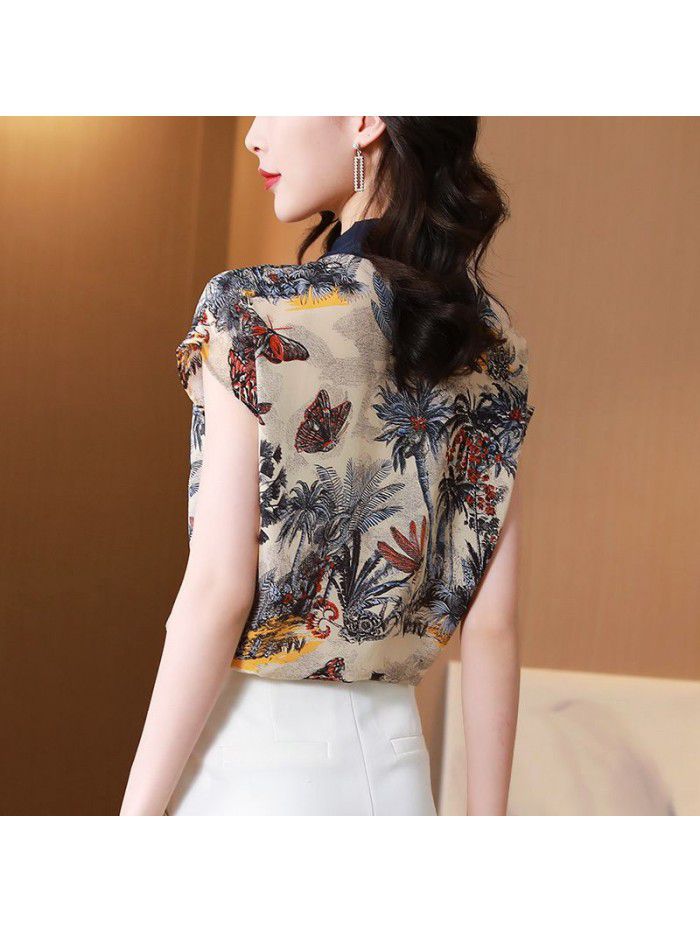 Silk shirt women's  summer new printing silk shirt casual loose top design women's wear 