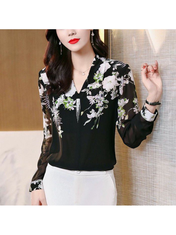 Heavyweight silk shirt long sleeve high-end temperament  new fashion V-neck mulberry silk top 