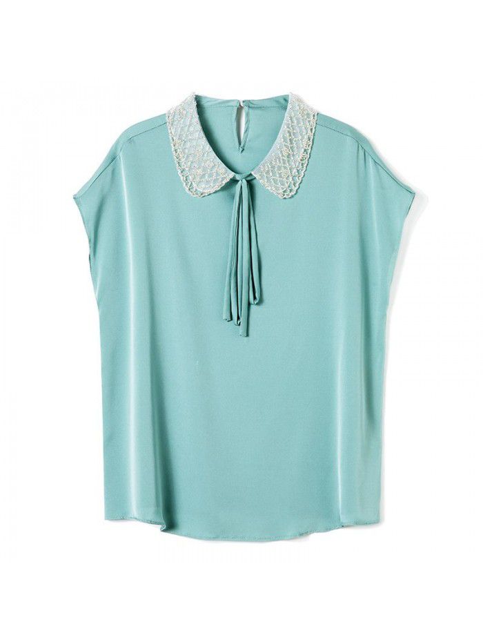 Heavyweight silk shirt advanced short sleeve women's  summer new foreign style loose Satin Silk Top 