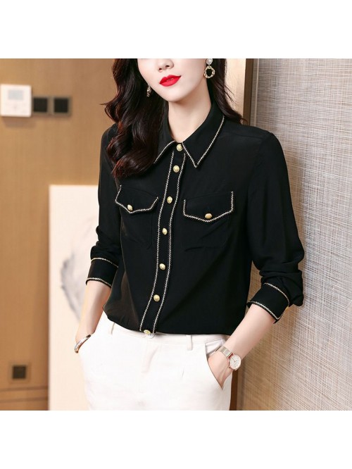 Heavyweight silk shirt long sleeve  spring New Bla...