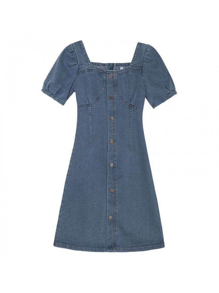 Denim dress women's Retro short sleeve  spring dress new thin waist slim A-line short skirt fashion  Denim dress women's Retro short sleeve  spring dress new thin waist slim A-line short skirt fashion