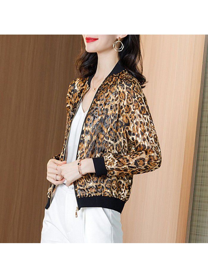 Silk long sleeve loose leopard baseball uniform women's wear 