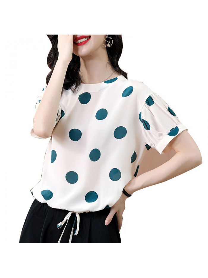 Silk shirt women's polka dot short sleeve T-shirt loose and thin  summer new leisure fashion silk shirt 