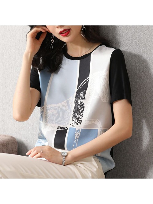 Silk silk short sleeve t-shirt female modal T-shir...