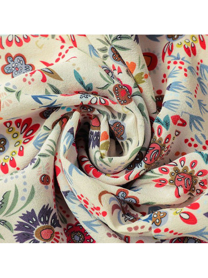 Silk shirt women's Retro French V-neck small floral shirt summer silk top short sleeve design 