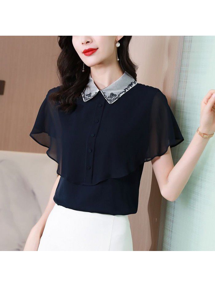 Silk t-shirt female  short sleeve splicing summer new Korean loose casual large mulberry silk top half sleeve 