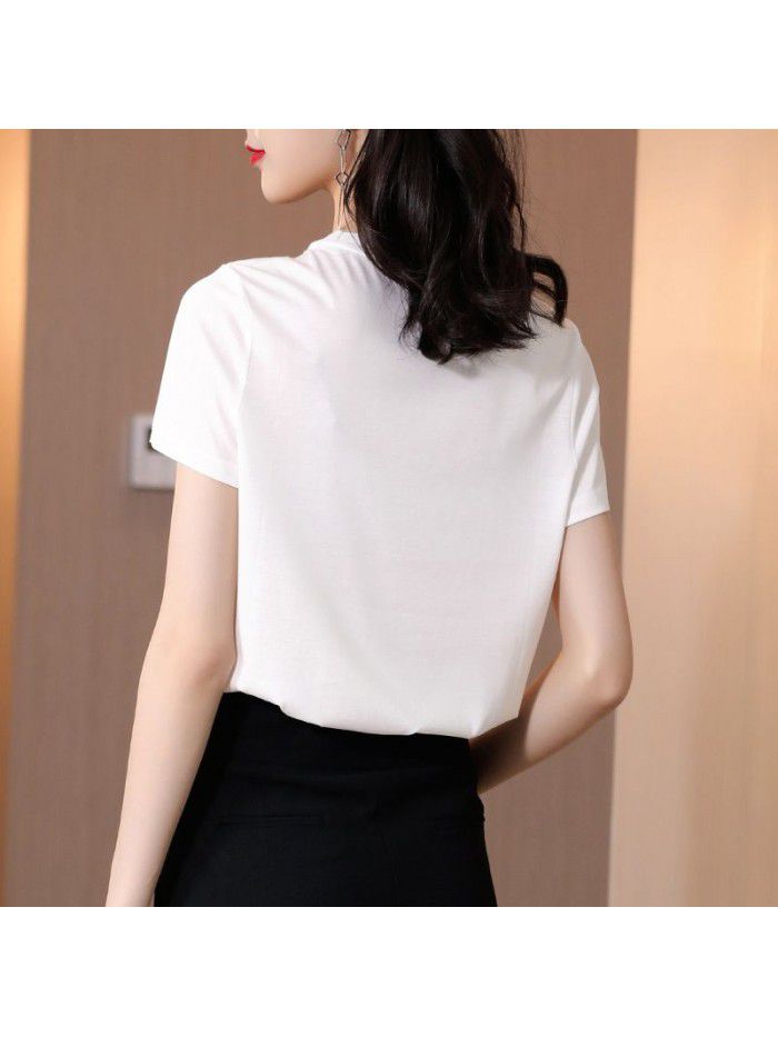 Hot drill! Silk short sleeve T-shirt women's wear  summer new Korean casual and versatile silk top women's fashion 