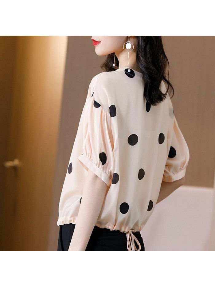 Poldian silk shirt women's European fashion station foreign style small shirt design sense small mulberry silk short sleeve top 
