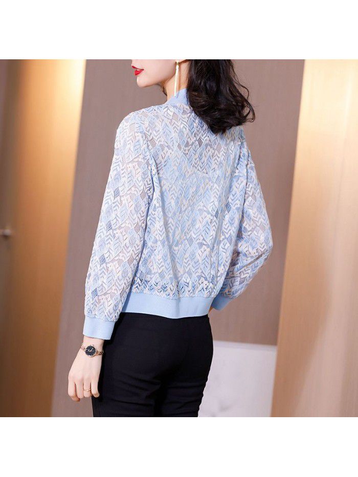 Lace Jacket Women's  new spring and summer long sleeve thin jacket fashion loose casual baseball cardigan 