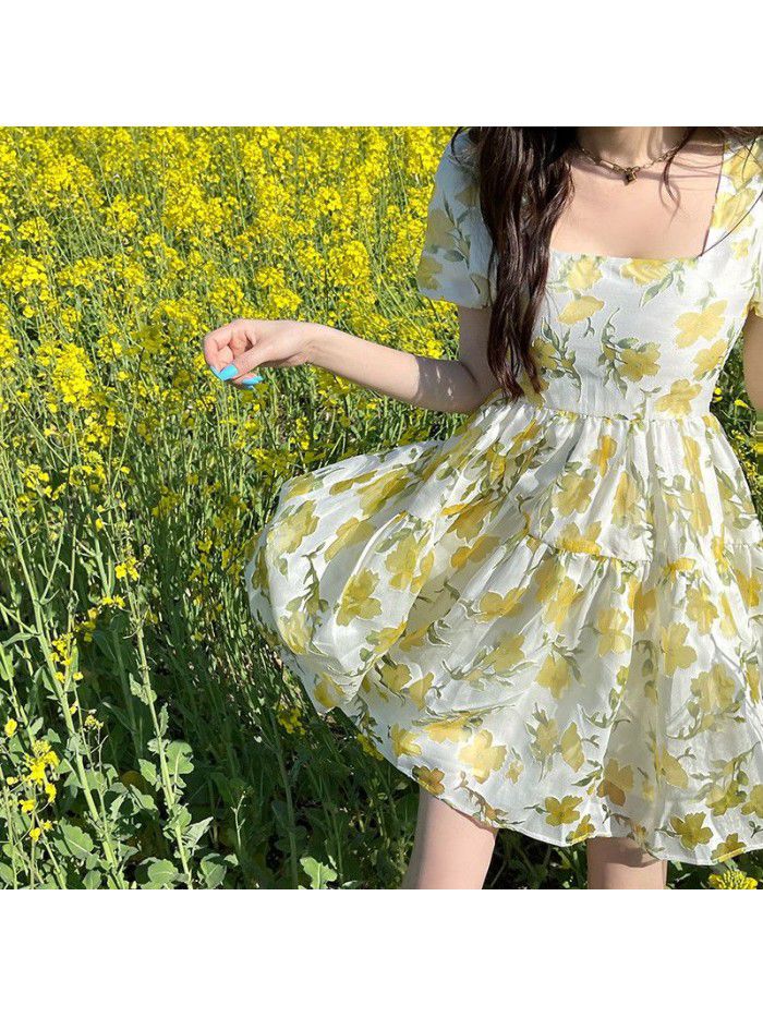  summer new gentle wind sweet first love skirt three dimensional cut flower short style fluffy design dress 