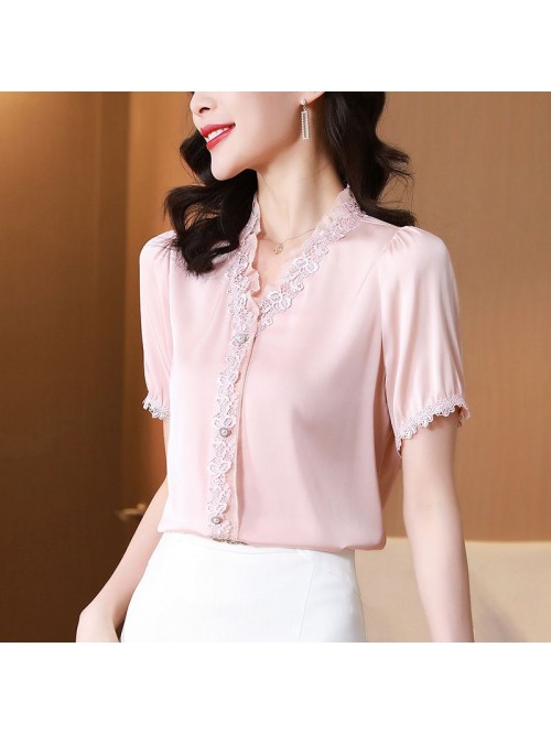 Women's design sense of heavy silk shirt nich...