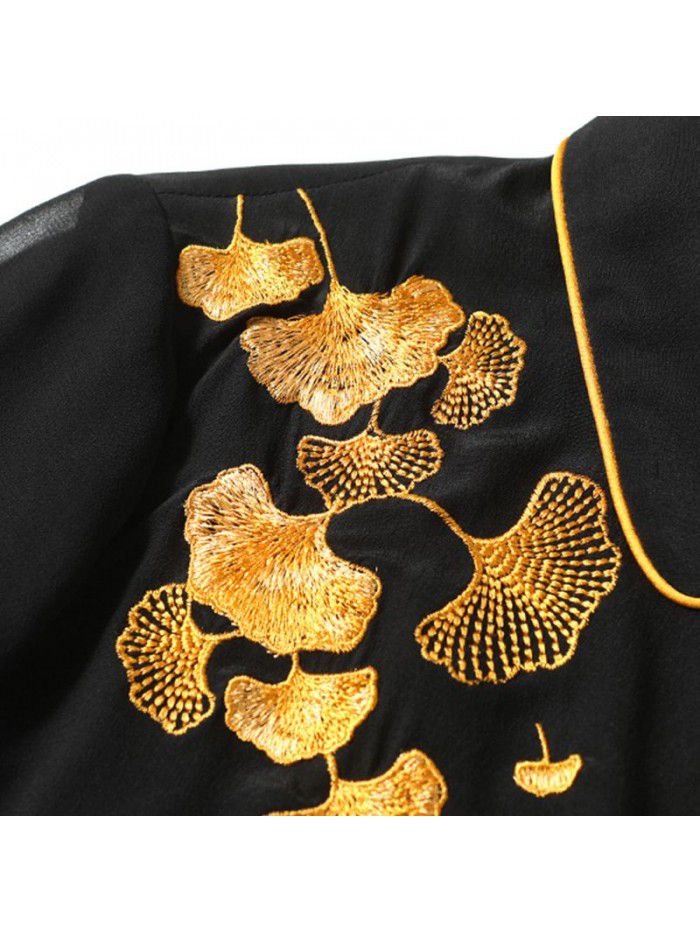 Heavy industry embroidery silk shirt women  spring and summer new bright line fashion commuter shirt mulberry silk long sleeve top 