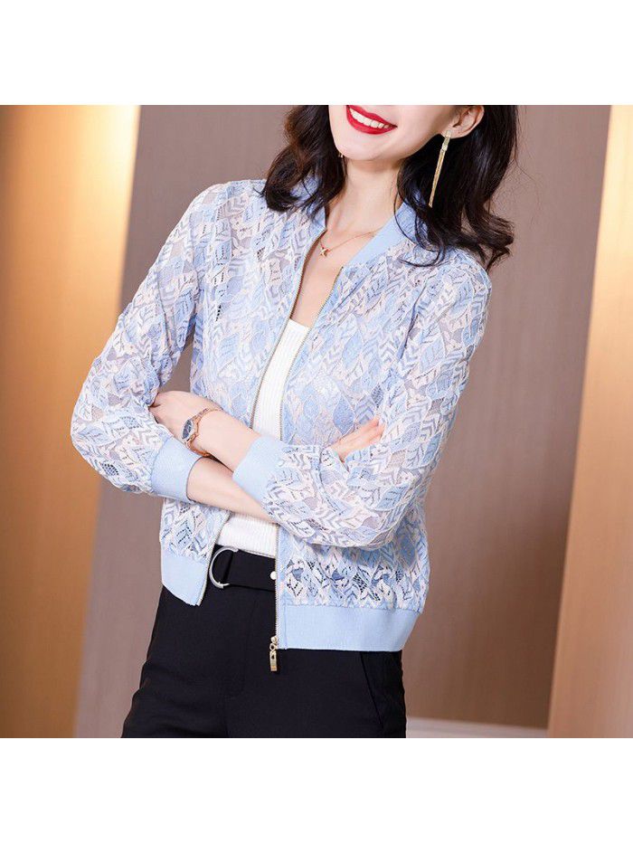 Lace Jacket Women's  new spring and summer long sleeve thin jacket fashion loose casual baseball cardigan 