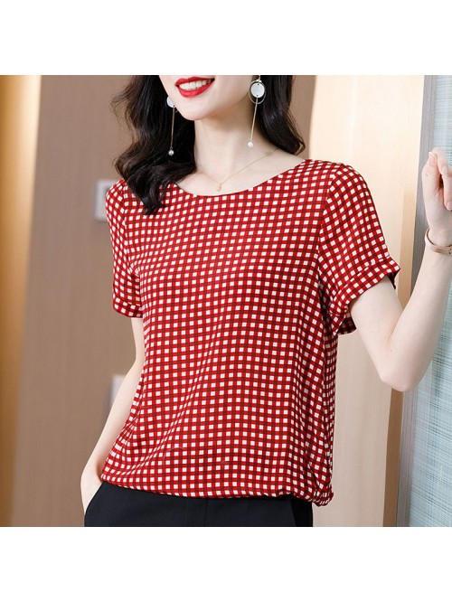 Heavy silk Plaid T-shirt women's summer  new ...
