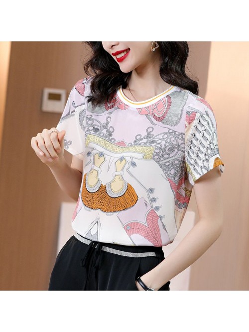 Silk shirt female  summer new short sleeve T-shirt...