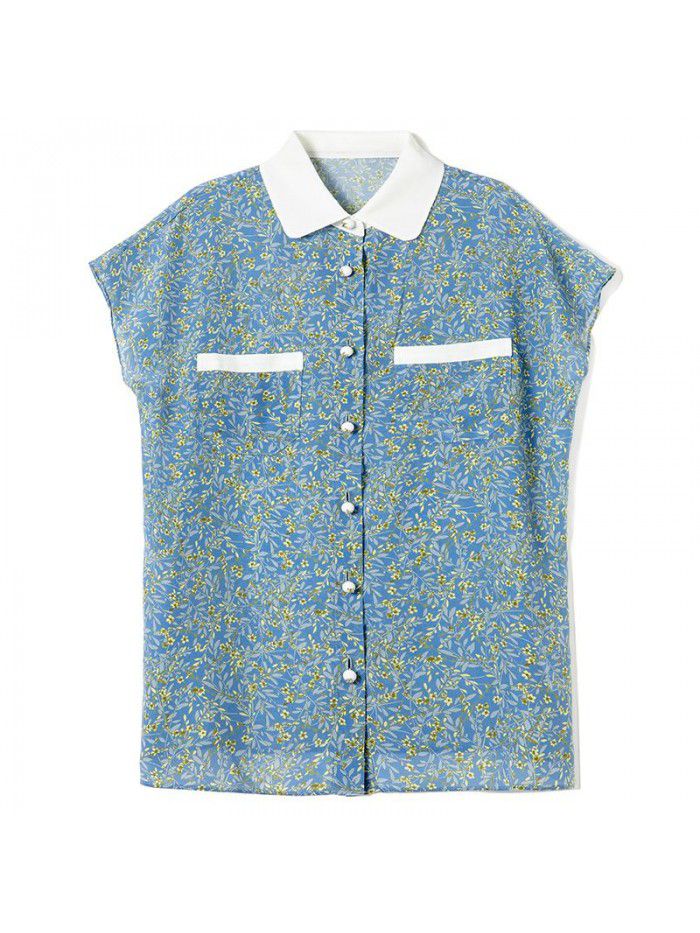 Silk crepe de Chine shirt with small flowers for women  