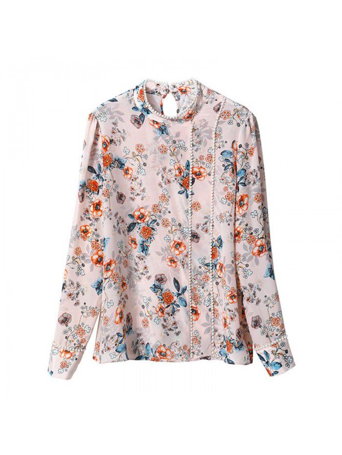 Heavyweight silk shirt women's  spring dress new fashion French niche long sleeve print temperament mulberry silk top 