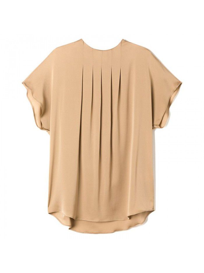 Silk shirt fan top female short sleeve  new loose T-shirt fashion foreign pure color mulberry silk shirt 