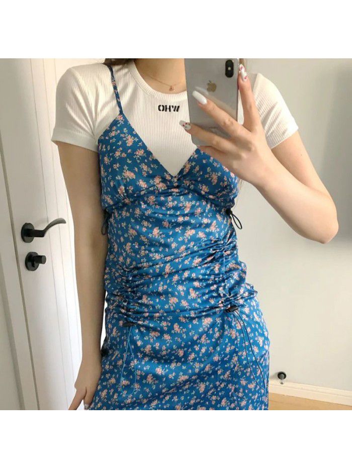 Summer can be sweet or sweet, western style, age reducing, retro goddess wear two pieces of Hepburn wind net red flower suspender skirt 