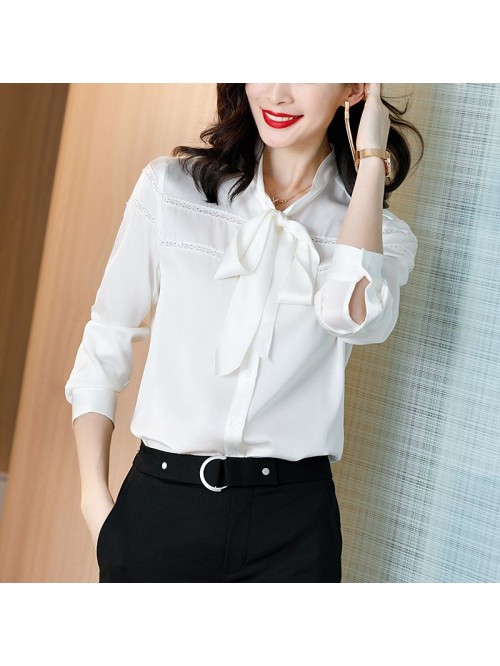 White silk shirt women's long sleeve  spring ...