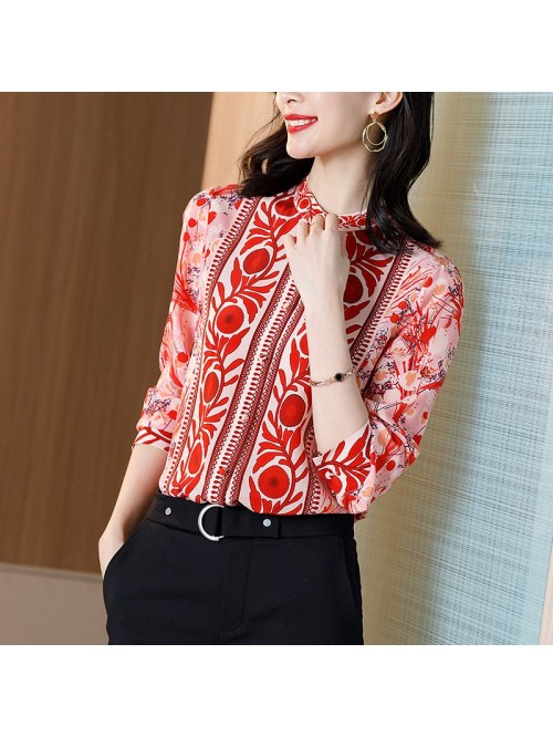 Silk shirt women's long sleeve high end  spri...