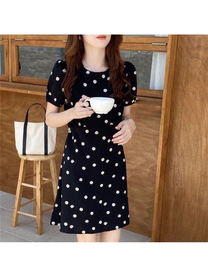 French close waist show thin temperament clever little black dress Hepburn Style Bubble Sleeve Little Daisy dress children summer 