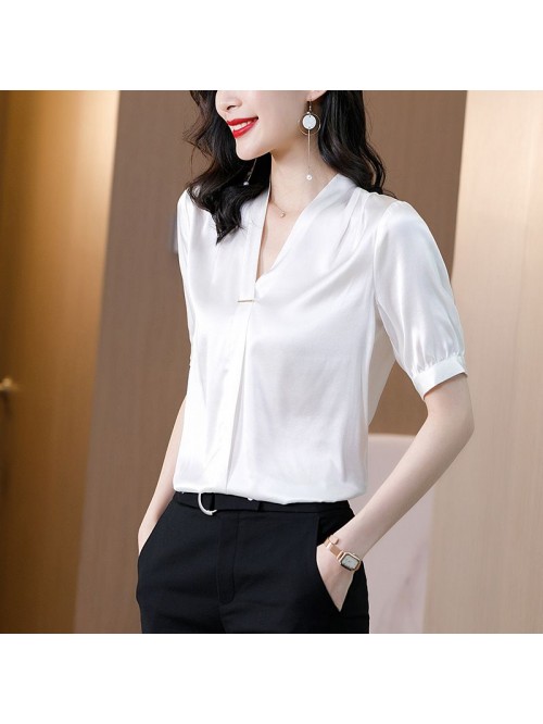 High quality shirt women's silk temperament w...