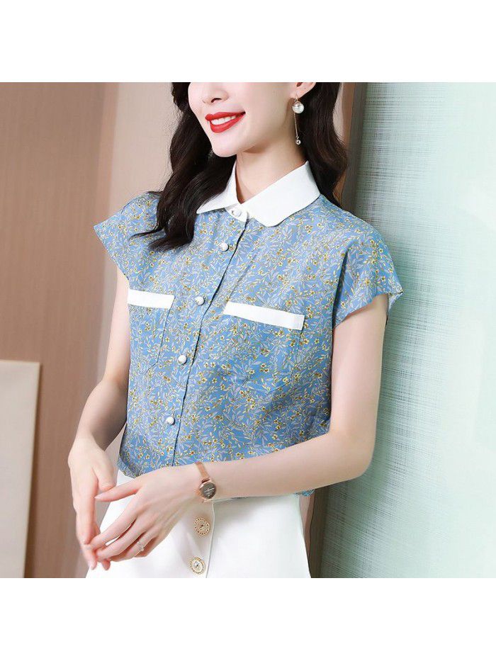 Silk crepe de Chine shirt with small flowers for women  