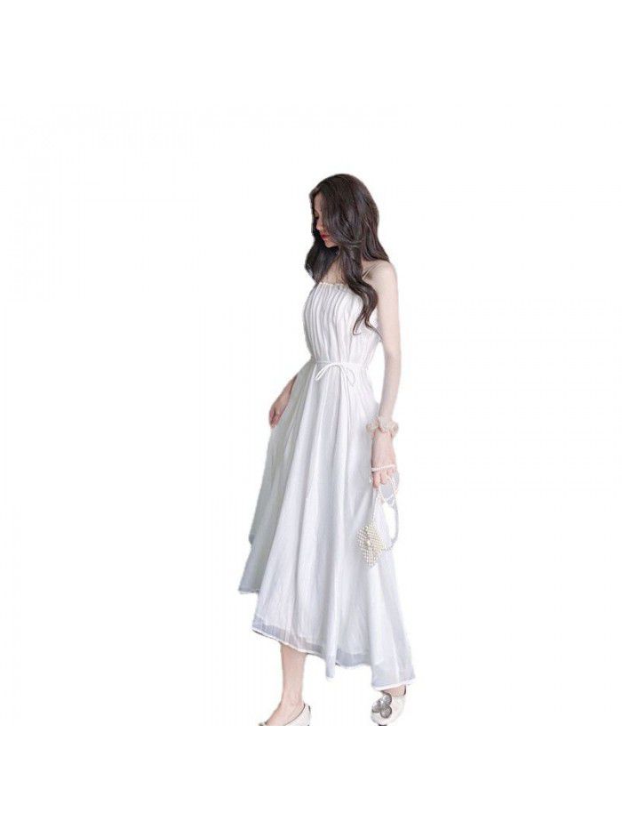 French gentle wind tea break retro Platycodon grandiflorum first love white suspender dress children summer super fairy sweet 