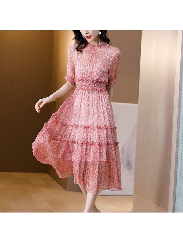 Floral silk dress for women's  summer new style slim waist silk French skirt  Floral silk dress for women's  summer new style slim waist silk French skirt