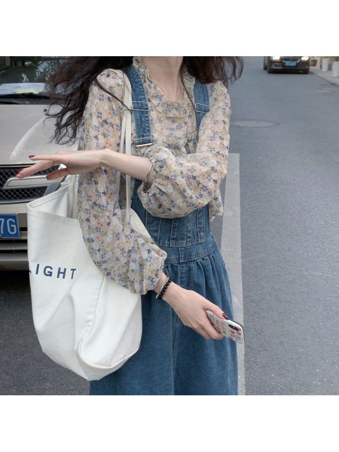spring and summer new age reducing denim strap skirt pompous skirt women's Retro High Waist foreign style medium length dress 