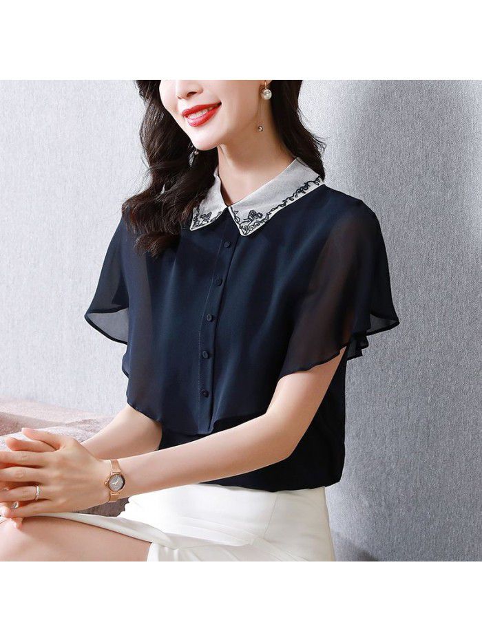 Silk t-shirt female  short sleeve splicing summer new Korean loose casual large mulberry silk top half sleeve 