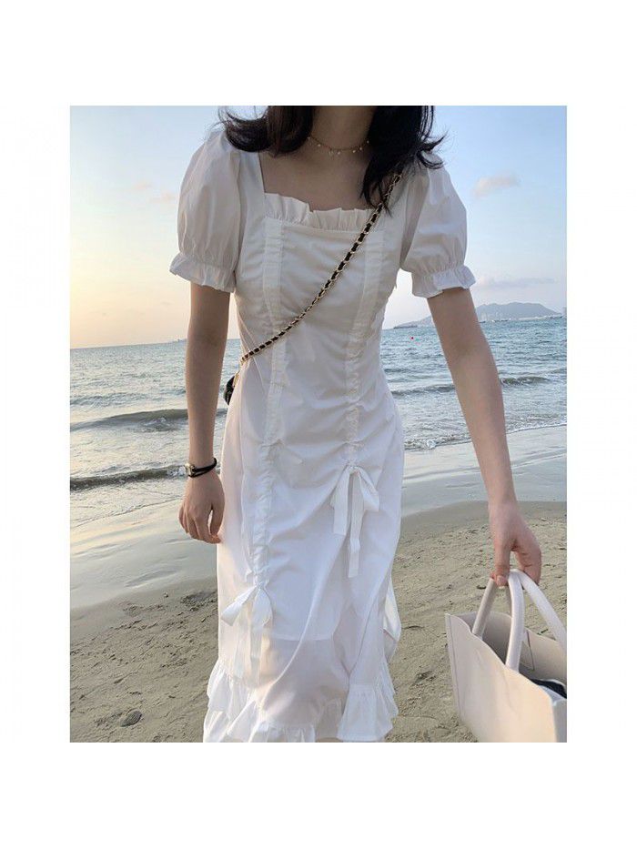 Korean light ripe Island Holiday white dress  new spring dress with Ruffle Skirt 