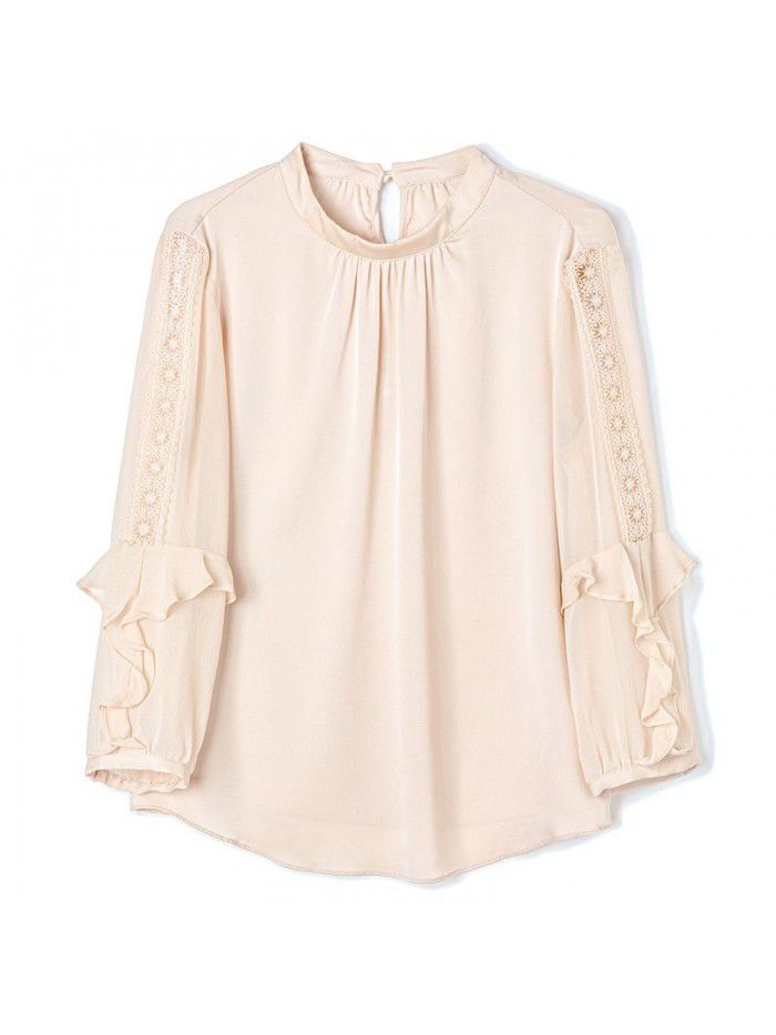 Silk shirt women's  spring and summer new lace ruffle design 
